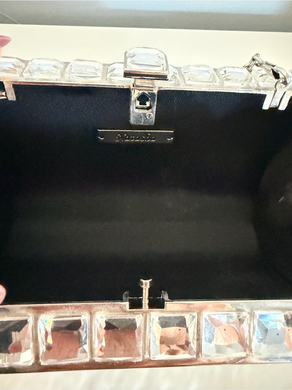 Natasha Crystal Grid Evening Clutch Bag in Clear Silver - Picture 8 of 8